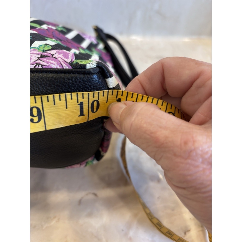 Betsy Johnson Wristlet Clutch Handbag Purse Makeup Medium Stripe Roses Studded - Picture 8 of 14